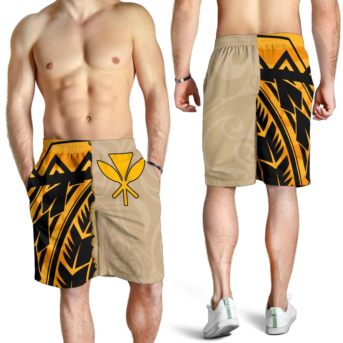 Hawaii All Over Print Men's Shorts - Polynesian Wild Style Gold - Polynesian Pride