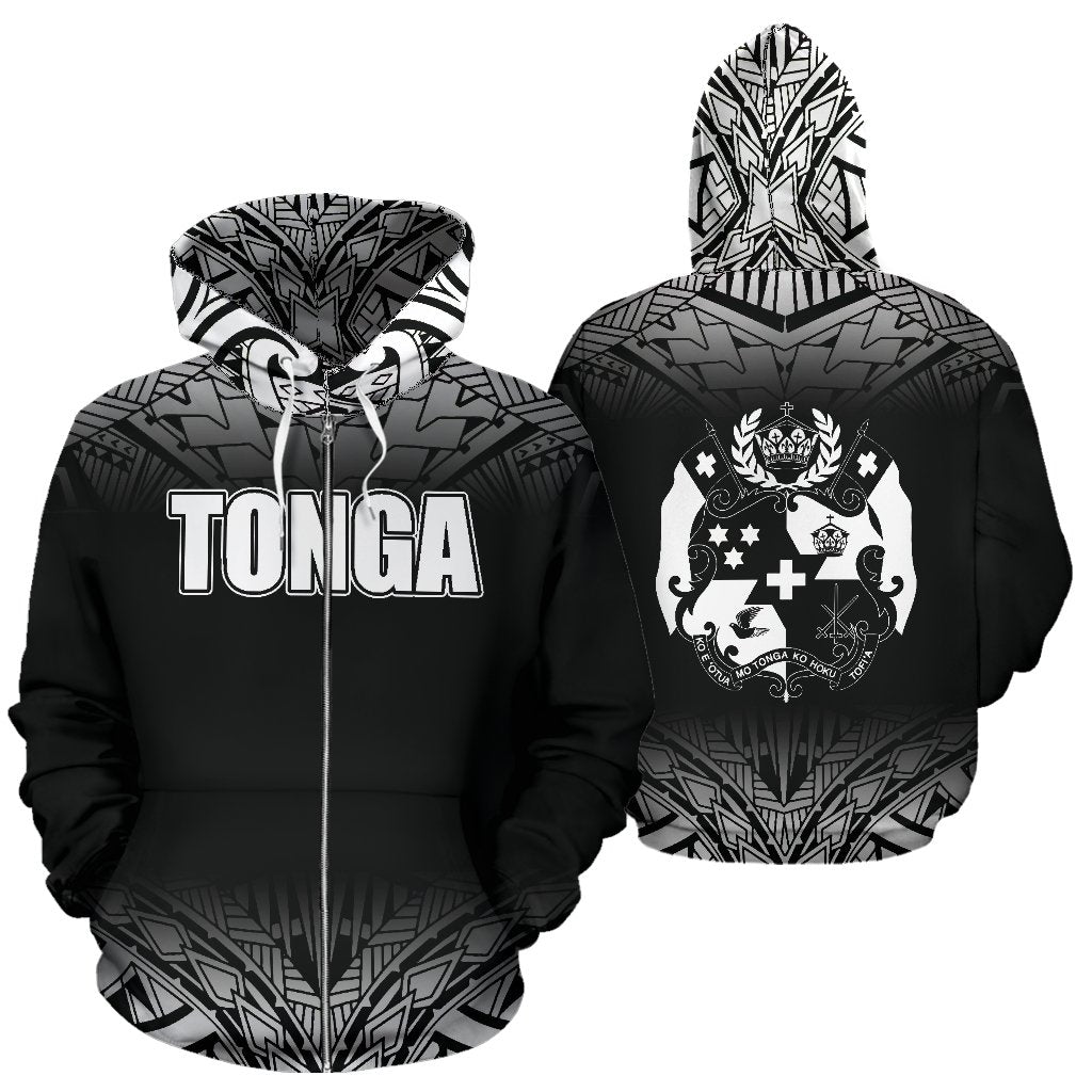 Tonga All Over Zip up Hoodie Fog Black Style Unisex Black - Polynesian Pride