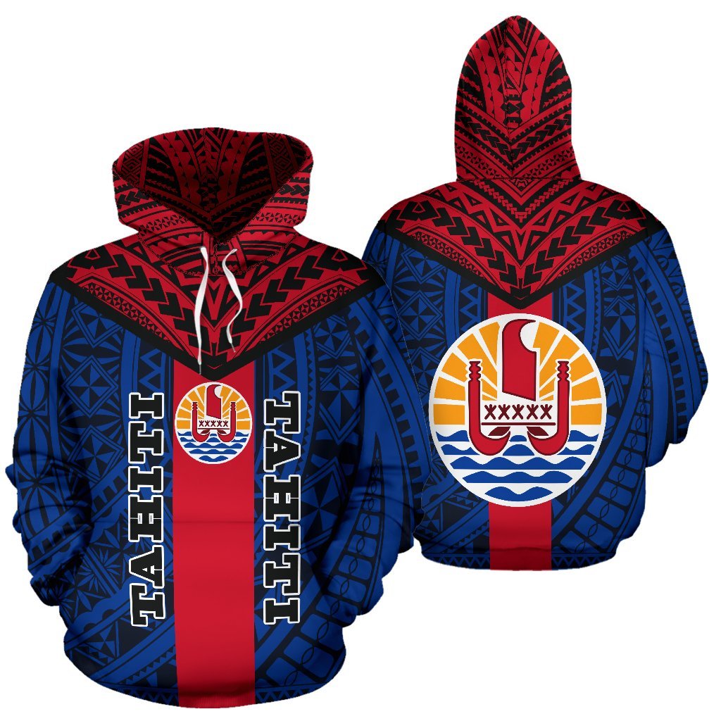 Tahihi Hoodie Tahiti Flag Polynesian Tattoo Version 2.0 Unisex Blue - Polynesian Pride