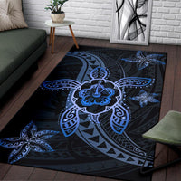 Kanaka Map Hibiscus Plumeria Turtle Art Polynesian Area Rug Blue AH - Polynesian Pride