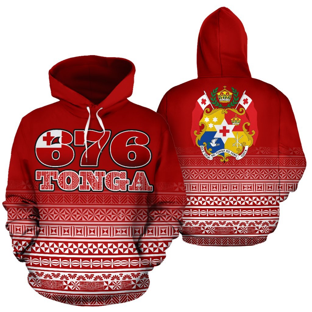 Tonga Pullover Hoodie Tonga 676 Phone Code Flag Coat of Arms Unisex Red - Polynesian Pride