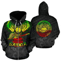 American Samoa Eagle With Seal Zip Hoodie Rasta Unisex Black - Polynesian Pride