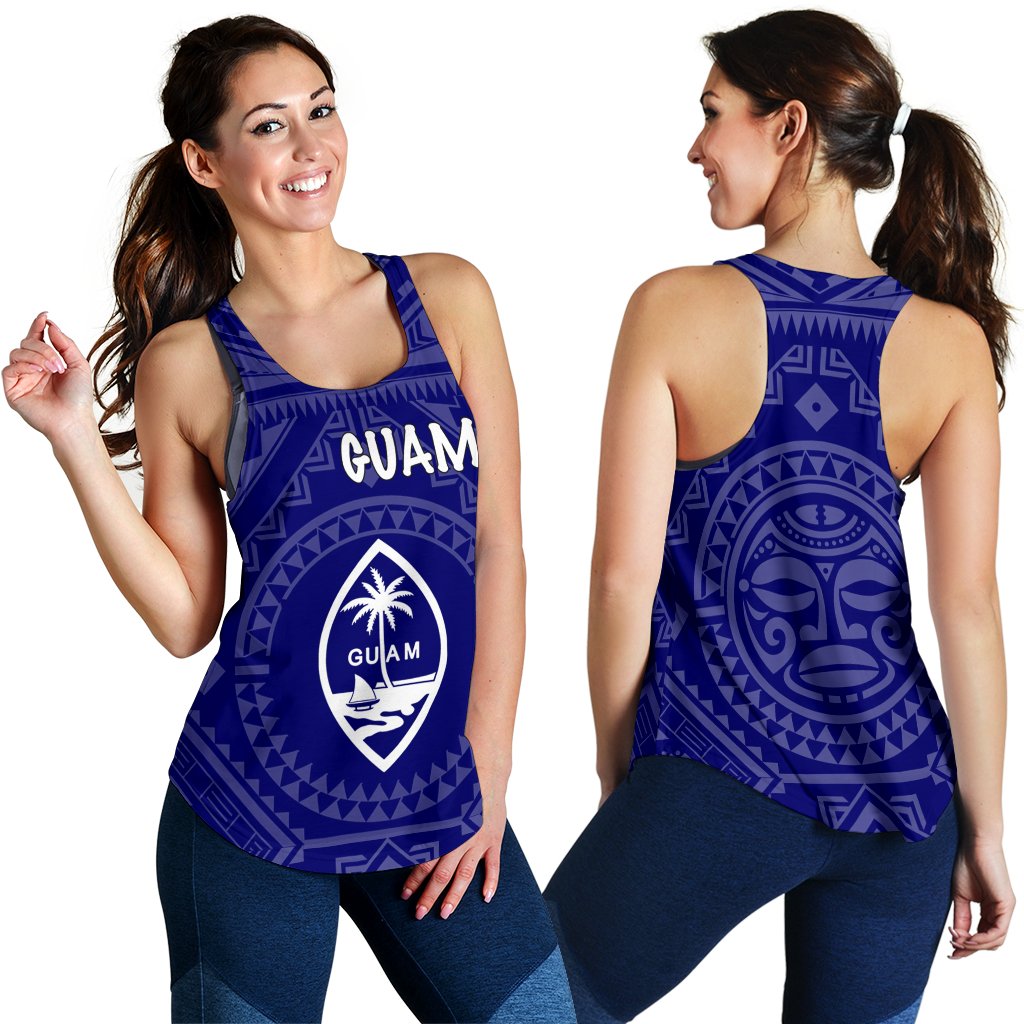 Guam Women's Racerback Tank - Guam Seal With Polynesian Tattoo Style (Blue) - Polynesian Pride