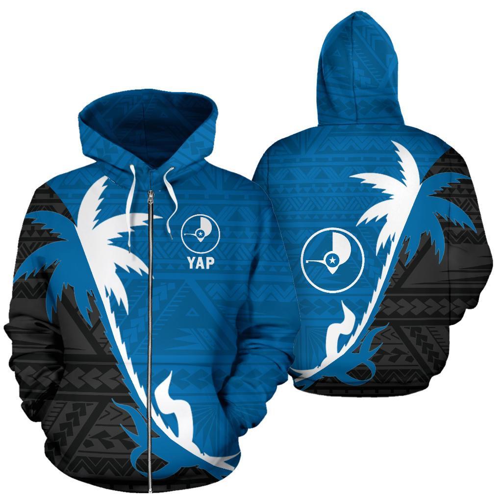 Yap Zip up Hoodie Yap Flag Coconut Tree Unisex Blue - Polynesian Pride