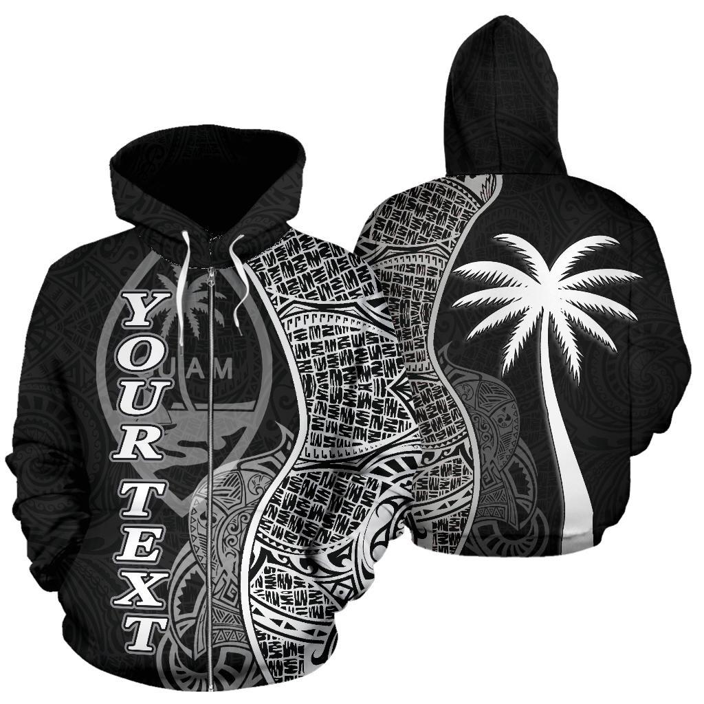 Guam Polynesian Custom Zip up Hoodie Coconut Black Unisex Black - Polynesian Pride