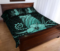 Hawaii Polynesian Pineapple Hibiscus Quilt Bed Set - Zela Style Turquoise - Polynesian Pride