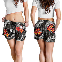 Yap Micronesian Women Shorts - Black Plumeria - Polynesian Pride