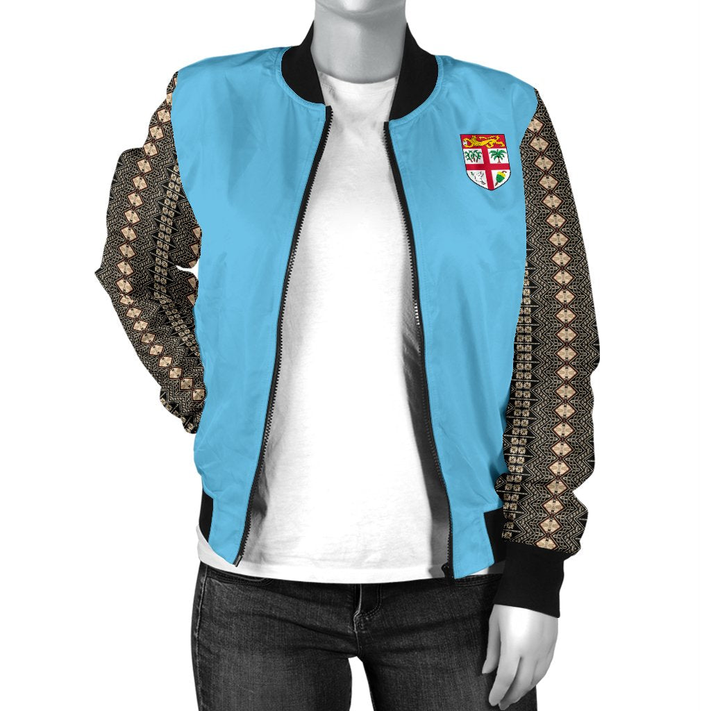Fiji Tapa Flag Bomber Jacket Women TH9 - Polynesian Pride