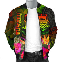 Tuvalu Polynesian Men's Bomber Jacket - Hibiscus and Banana Leaves - Polynesian Pride