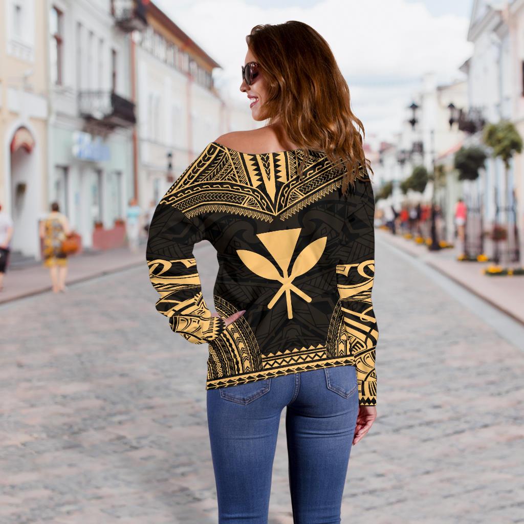 Kanaka Maoli Polynesian Chief Custom Personalised Women's Off Shoulder Sweater - Gold Version - Polynesian Pride