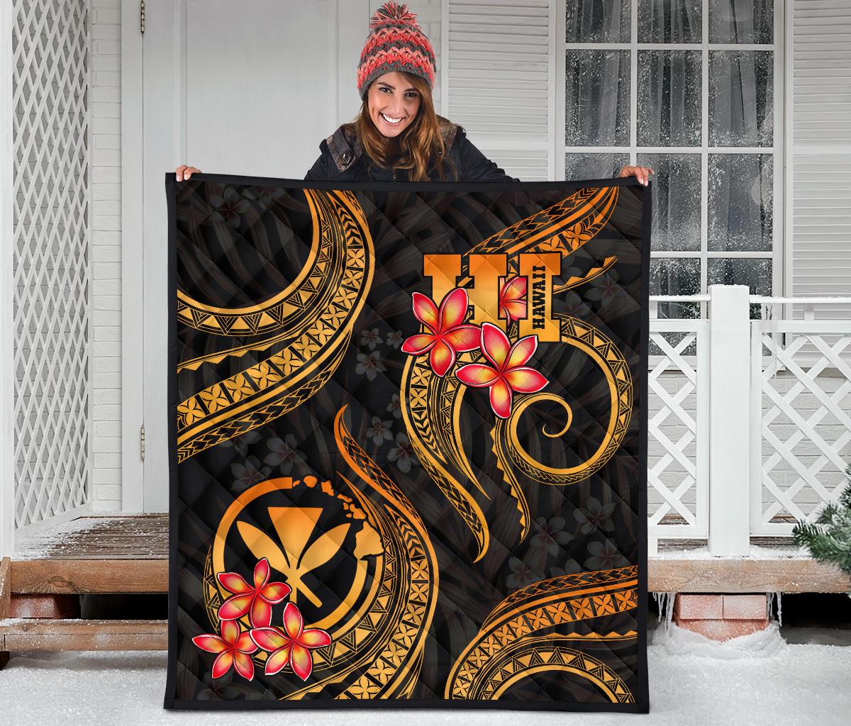 Polynesian Hawaii Premium Quilt - Gold Plumeria - Polynesian Pride