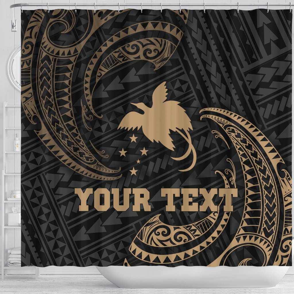 Papua New Guinea Polynesian Custom Personalised Shower Curtain - Gold Tribal Wave - Polynesian Pride