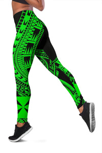 Wallis And Futuna Women Leggings Polynesian Pattern Green - Polynesian Pride