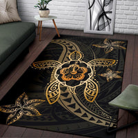 Kanaka Map Hibiscus Plumeria Turtle Art Polynesian Area Rug Gold AH - Polynesian Pride