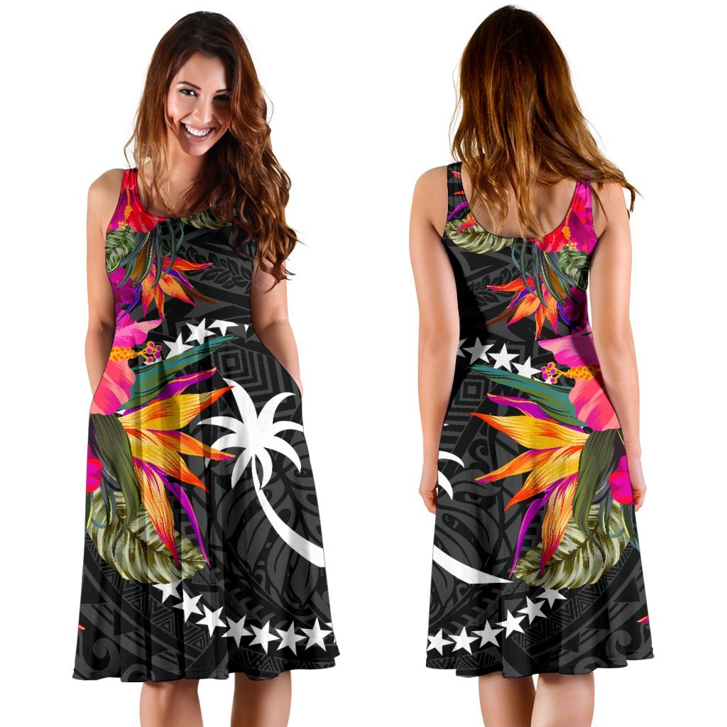Chuuk Midi Dress - Hibiscus Micronesian Pattern - Polynesian Pride