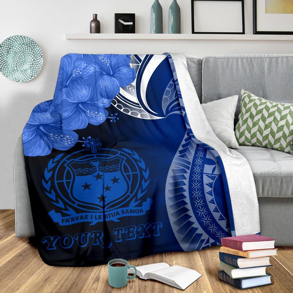 Samoa Custom Personalised Premium Blanket - Samoa Seal Wave Style (Blue) White - Polynesian Pride