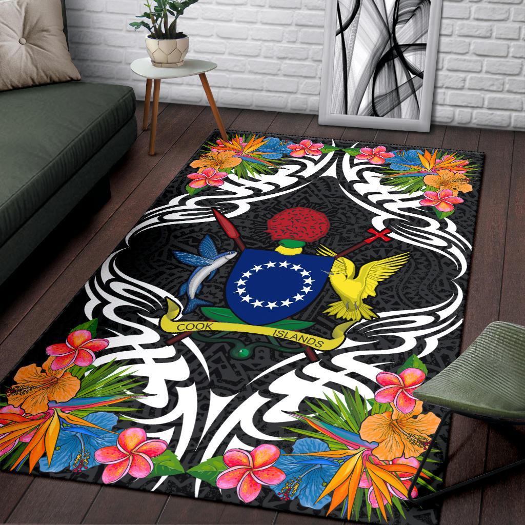 Cook Islands Area Rug - Coat OfArmsWith Tropical Flowers - Polynesian Pride