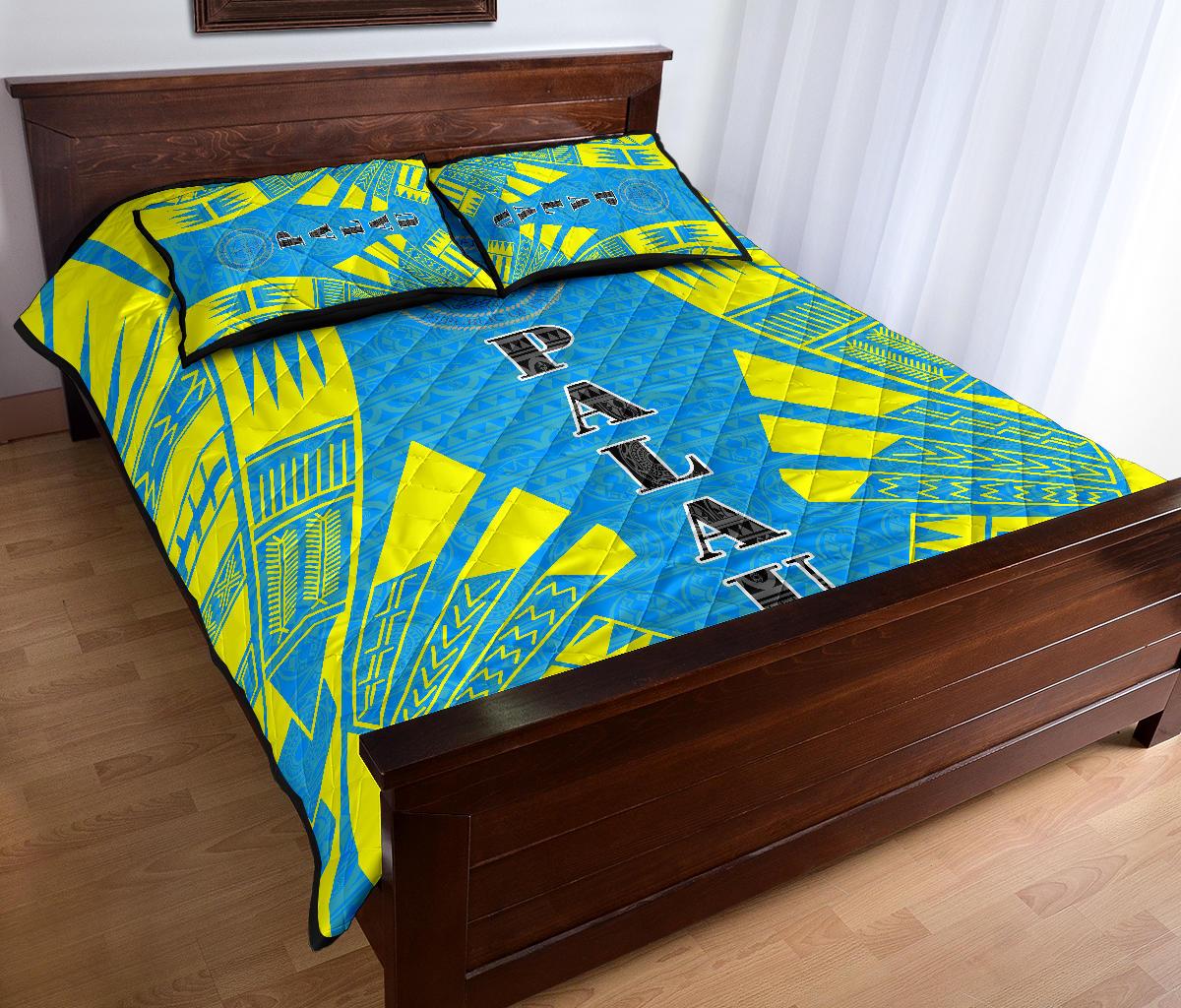 Palau Quilt Bed Set - Palau Seal & Polynesian Yellow Tattoo Style - Polynesian Pride