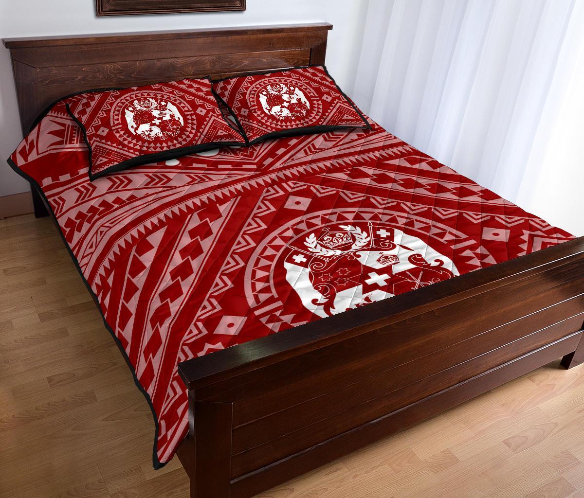 Tonga Quilt Bed Set - Tonga Seal With Polynesian Tattoo Style (Red) - Polynesian Pride
