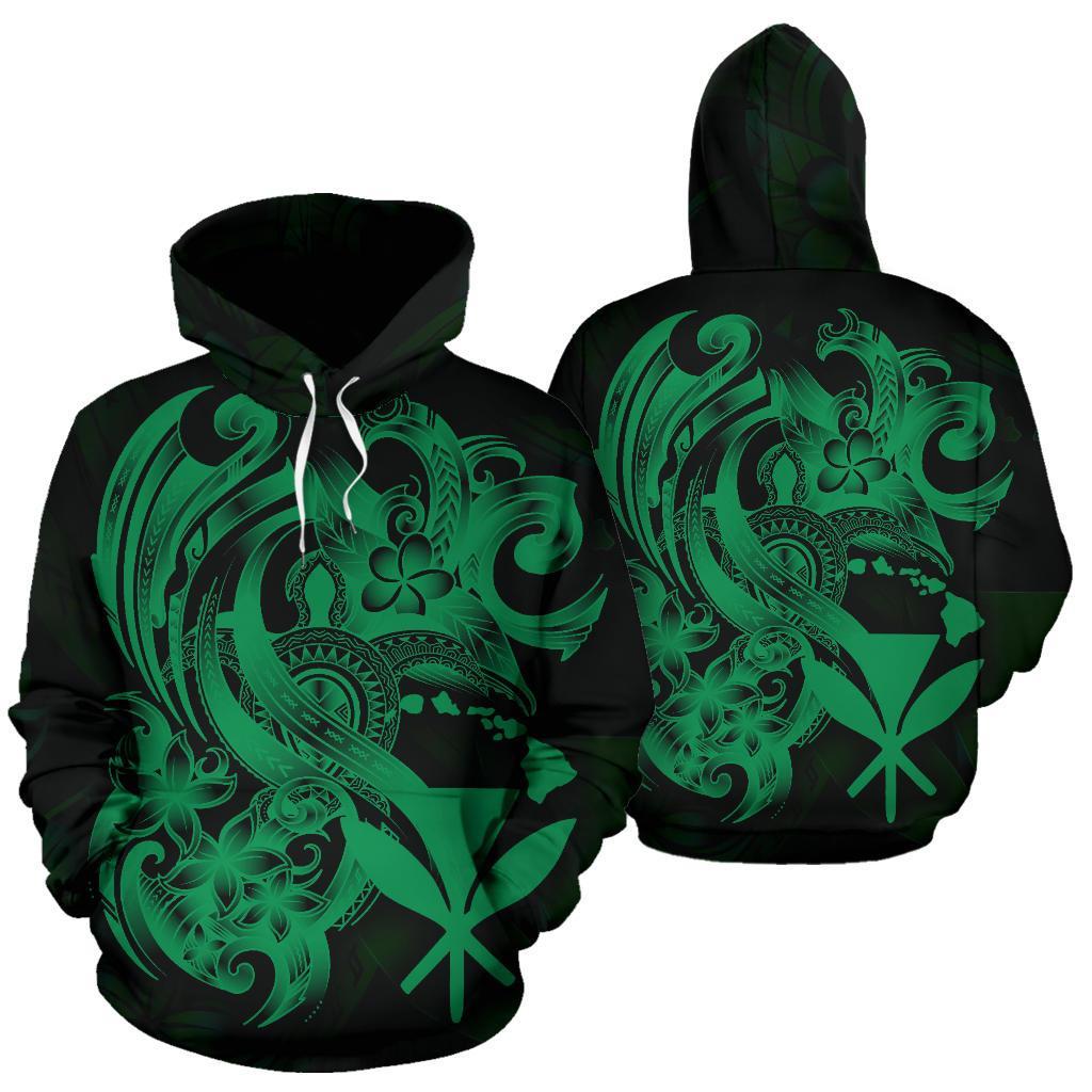 Polynesian Hawaii ll Over Hoodie Kanaka Maoli Green Turtle Unisex Green - Polynesian Pride