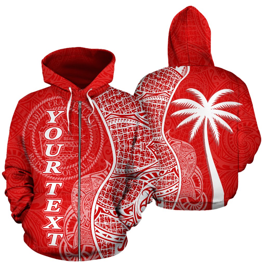 Palau Polynesian Custom Zip up Hoodie Coconut Red White Unisex Red - Polynesian Pride