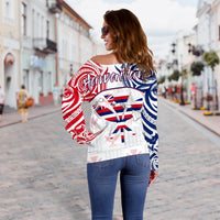 Hawaiian Kanaka Women's Off Shoulder Sweater Flag Nation Demodern White AH - Polynesian Pride