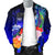 Fiji Custom Personalised Men's Bomber Jacket - Humpback Whale with Tropical Flowers (Blue) - Polynesian Pride