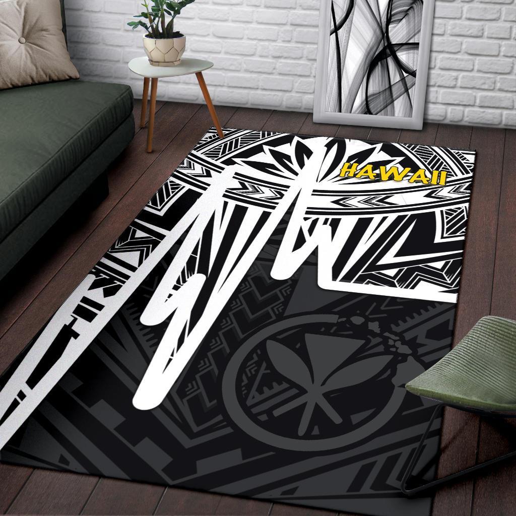 Hawaii Area Rug - Kanaka Maoli With Polynesian Pattern In Heartbeat Style (Black,White) White - Polynesian Pride