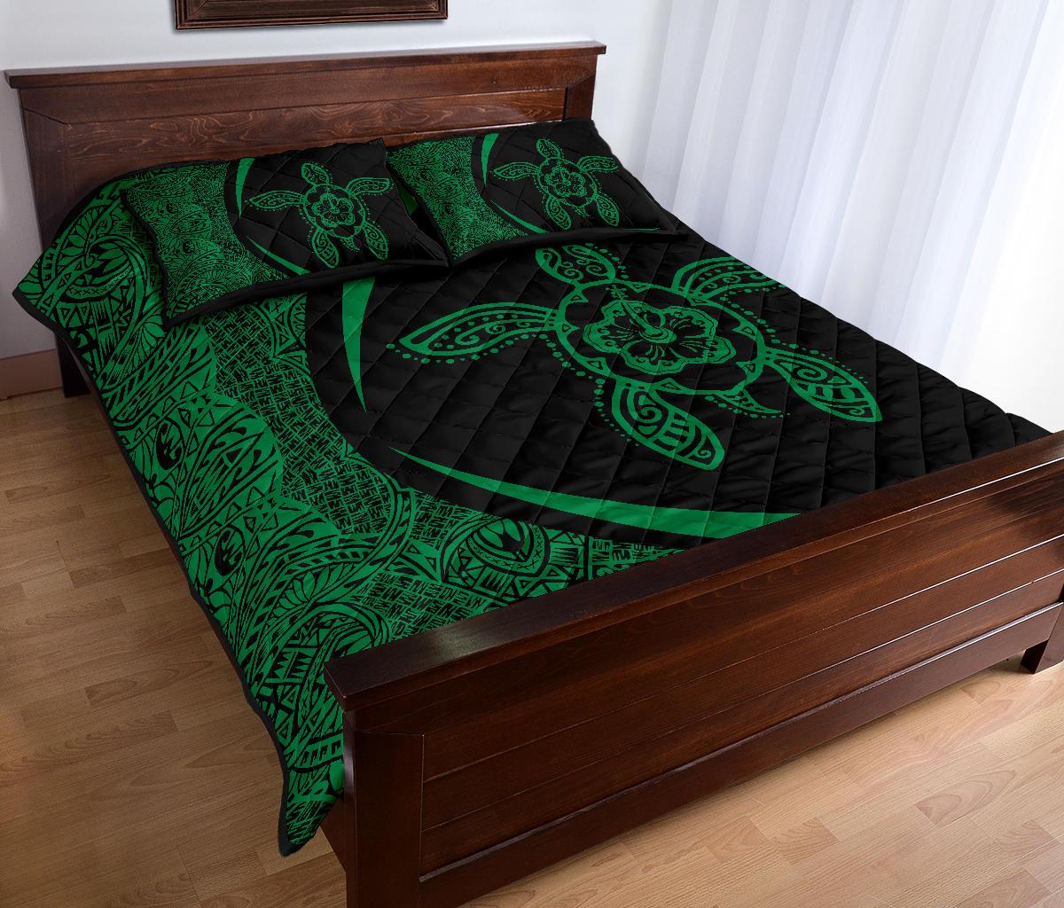 Hawaiian Polynesian Turtle Quilt Bed Set - Circle Style Green - Polynesian Pride