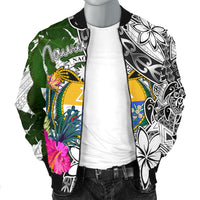 Nauru Men's Bomber Jacket White - Turtle Plumeria Banana Leaf Crest - Polynesian Pride