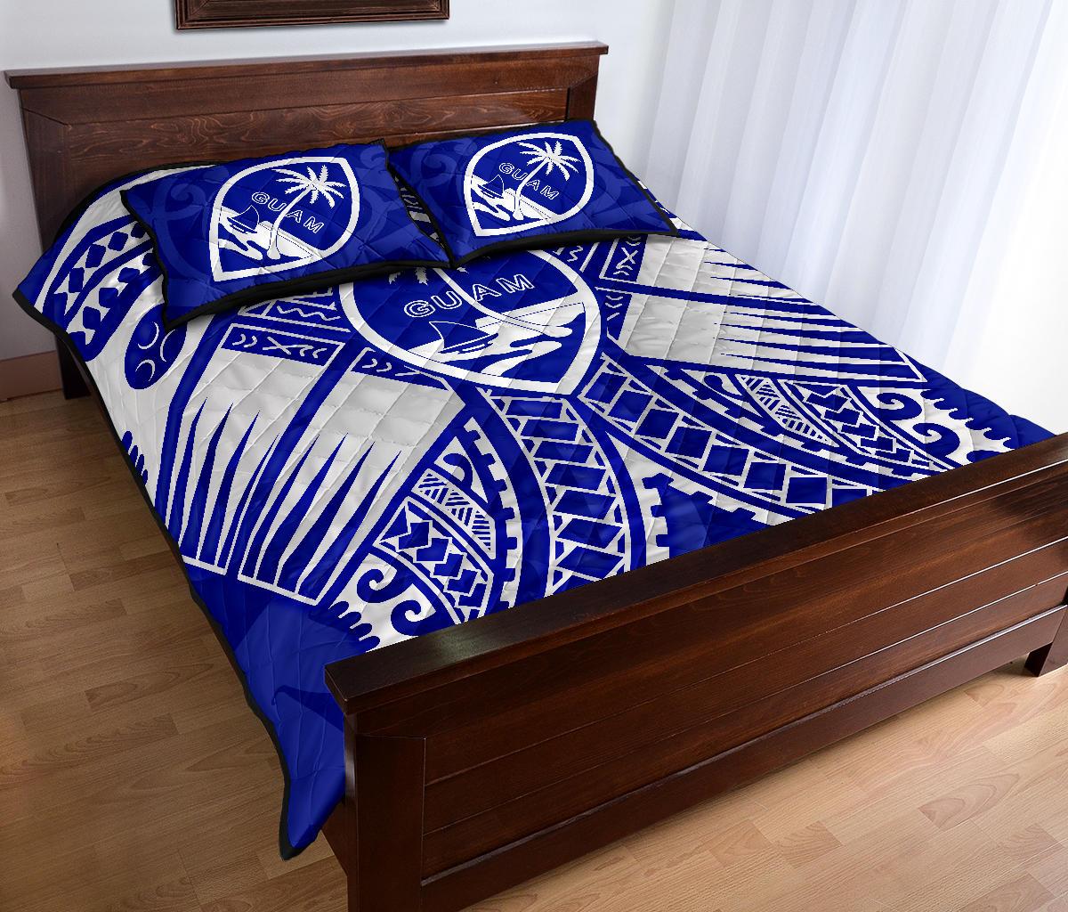 Guam Polynesian Quilt Bed Set - Guam White Seal with Polynesian Tattoo Ver 02 - Polynesian Pride