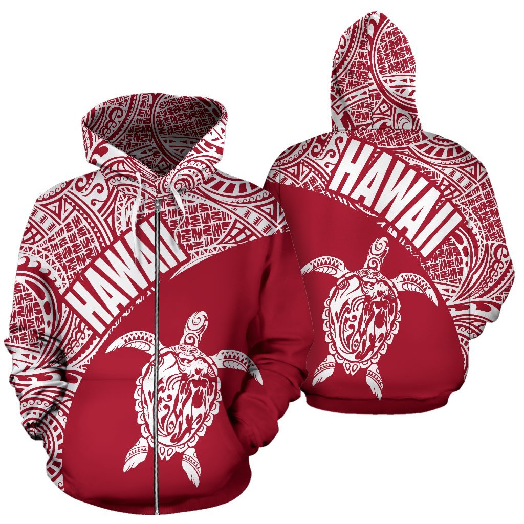 Hawaii Hoodie Turtle Mermaid Polynesian Tattoo White Red Version Unisex Red - Polynesian Pride