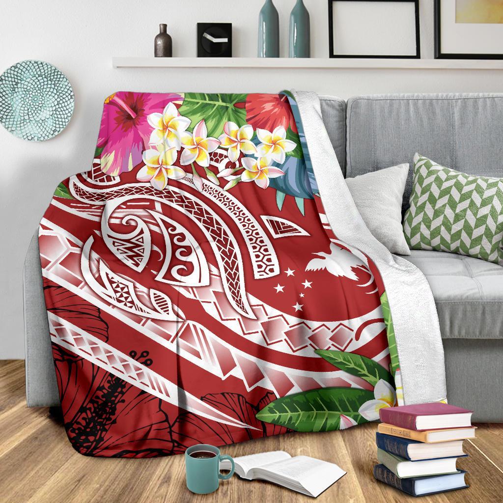 Papua New Guinea Polynesian Premium Blanket - Summer Plumeria (Red) - Polynesian Pride