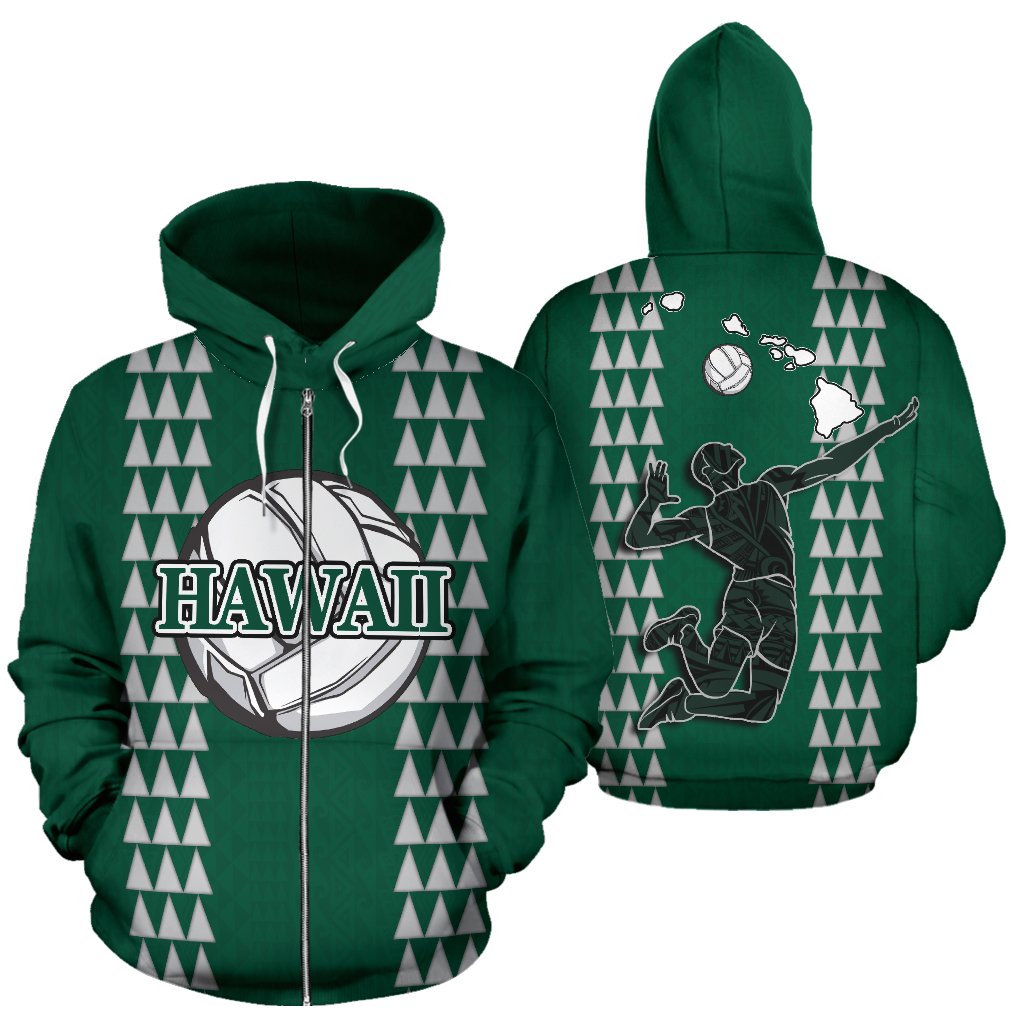 Polynesian Hawaii Zip up Hoodie Volleyball Hawaiian Pattern Green Unisex Green - Polynesian Pride