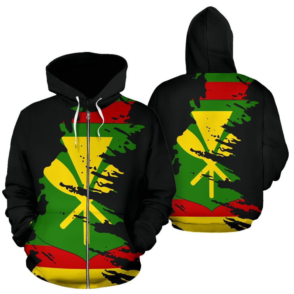 Hawaii Zip up Hoodie Hawaii Kanaka Maoli Flag Painting Unisex Black - Polynesian Pride