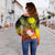 CNMI Custom Personalised Women's Off Shoulder Sweater - Humpback Whale with Tropical Flowers (Yellow) - Polynesian Pride