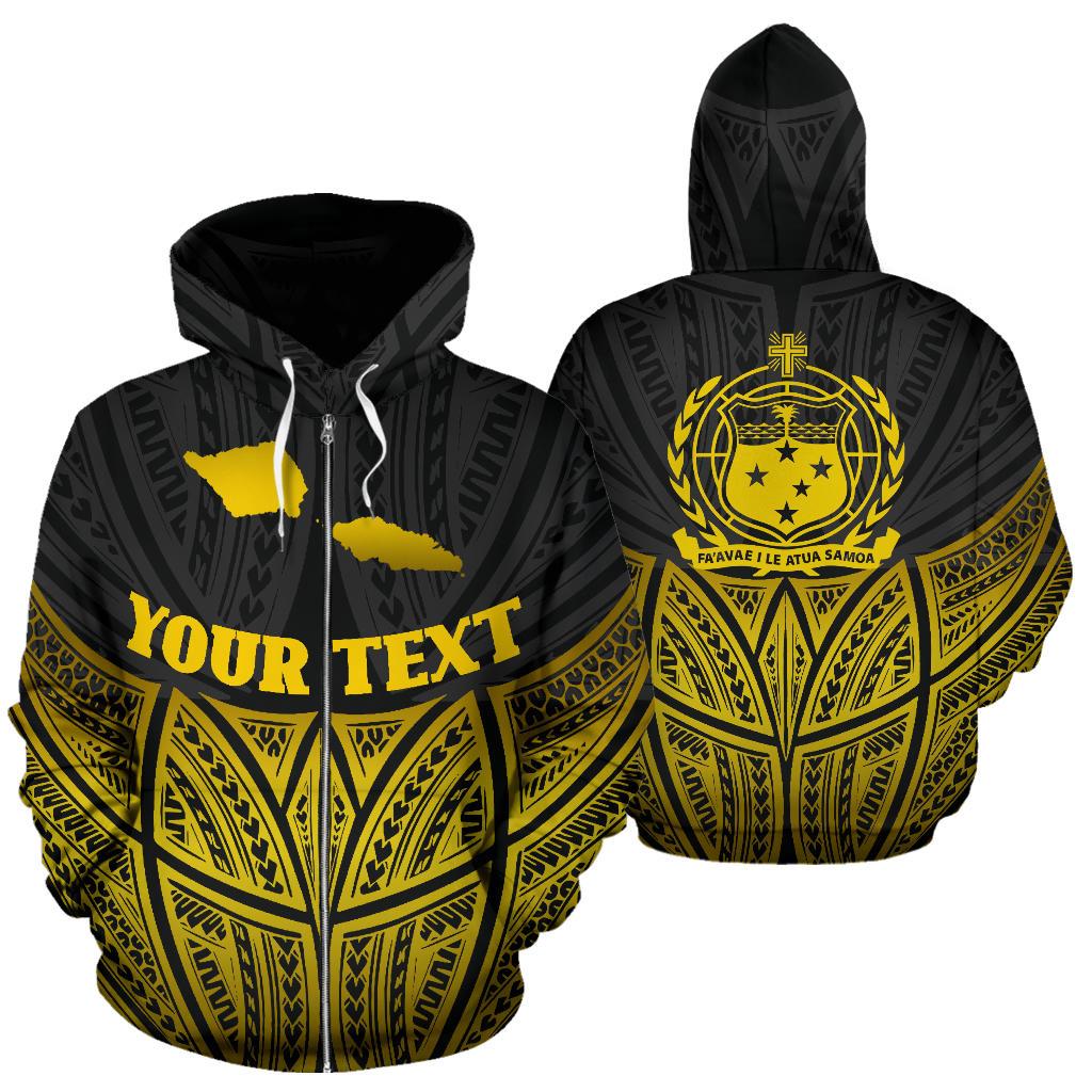 Samoa Polynesian Custom Zip up Hoodie Gold Pride Map and Seal Unisex Gold - Polynesian Pride