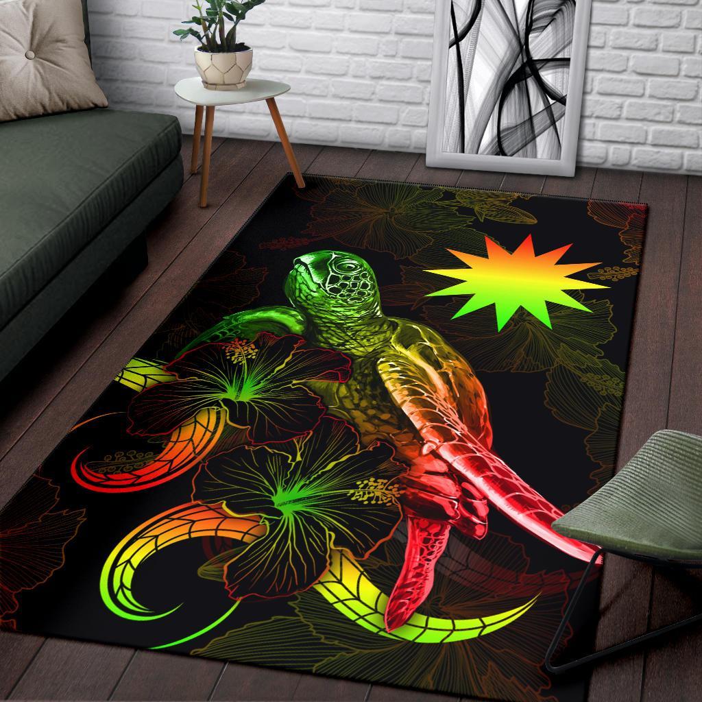 Nauru Polynesian Area Rugs - Turtle With Blooming Hibiscus Reggae - Polynesian Pride