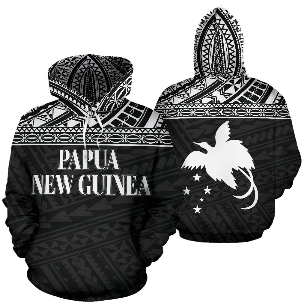 Papua New Guinea Polynesian ll Over Hoodie Black Horizontal Unisex Black - Polynesian Pride