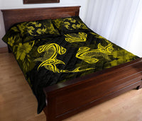Hawaii Head Hammer Shark Hibiscus Yellow Quilt Bed Set - Polynesian Pride