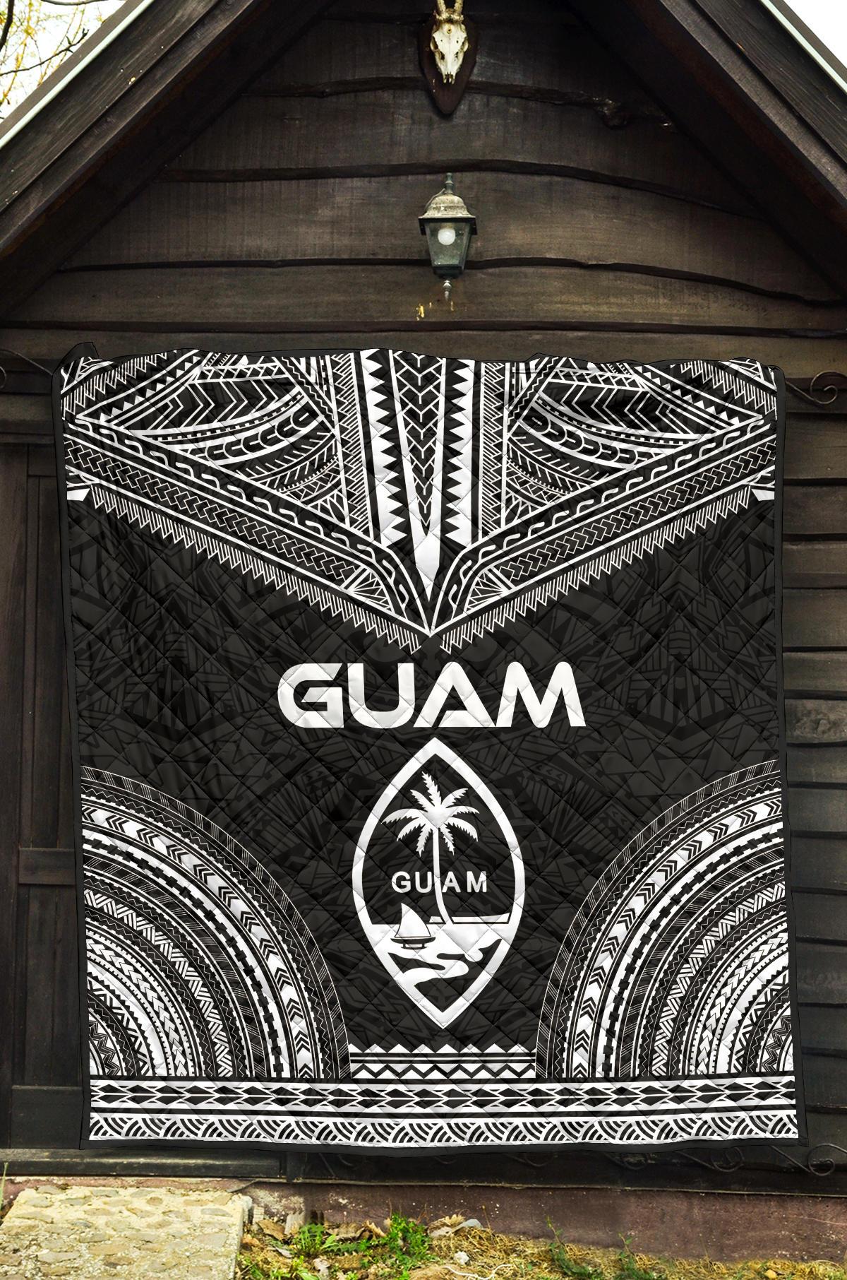 Guam Premium Quilt - Guam Coat Of Arms Polynesian Chief Black Version - Polynesian Pride