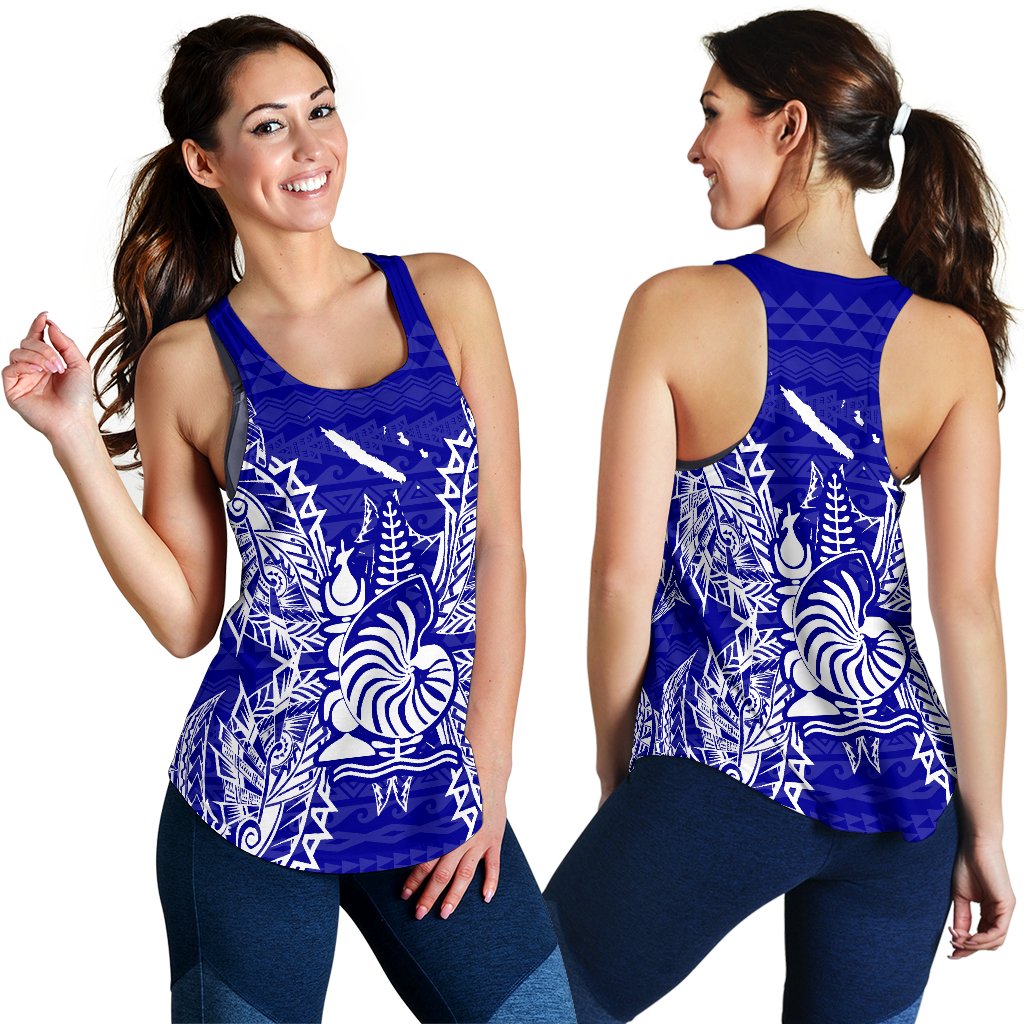 New Caledonia Polynesian Women Tank Top Map Blue - Polynesian Pride