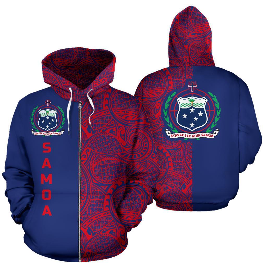 Samoa Zip up Hoodie Samoa Coat of Arms Polynesian Tattoo Half Style TH0 Unisex Blue - Polynesian Pride