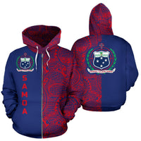 Samoa Zip up Hoodie Samoa Coat of Arms Polynesian Tattoo Half Style TH0 Unisex Blue - Polynesian Pride