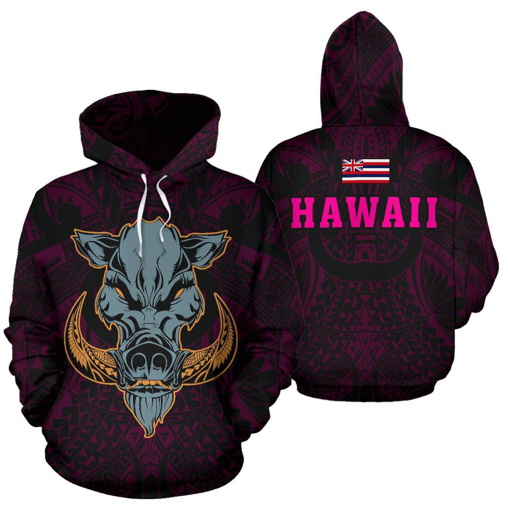 Polynesian Kamapuaa Flag of Hawaii Hoodie Pink Hawaiian Mythology Style Unisex Pink - Polynesian Pride