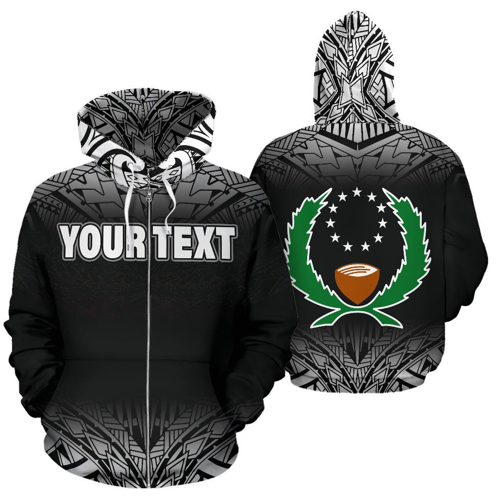 Pohnpei All Over Custom Zip up Hoodie Micronesian Black Fog Unisex Black - Polynesian Pride