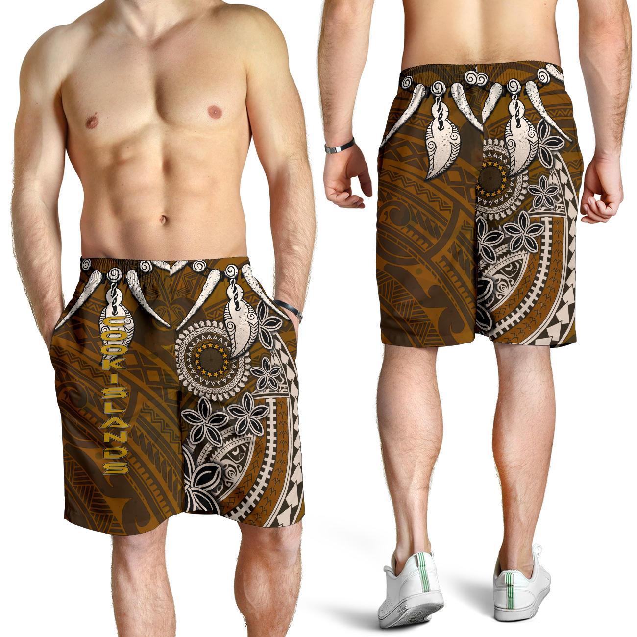 Cook Islands Men's Shorts - Polynesian Boar Tusk Brown - Polynesian Pride