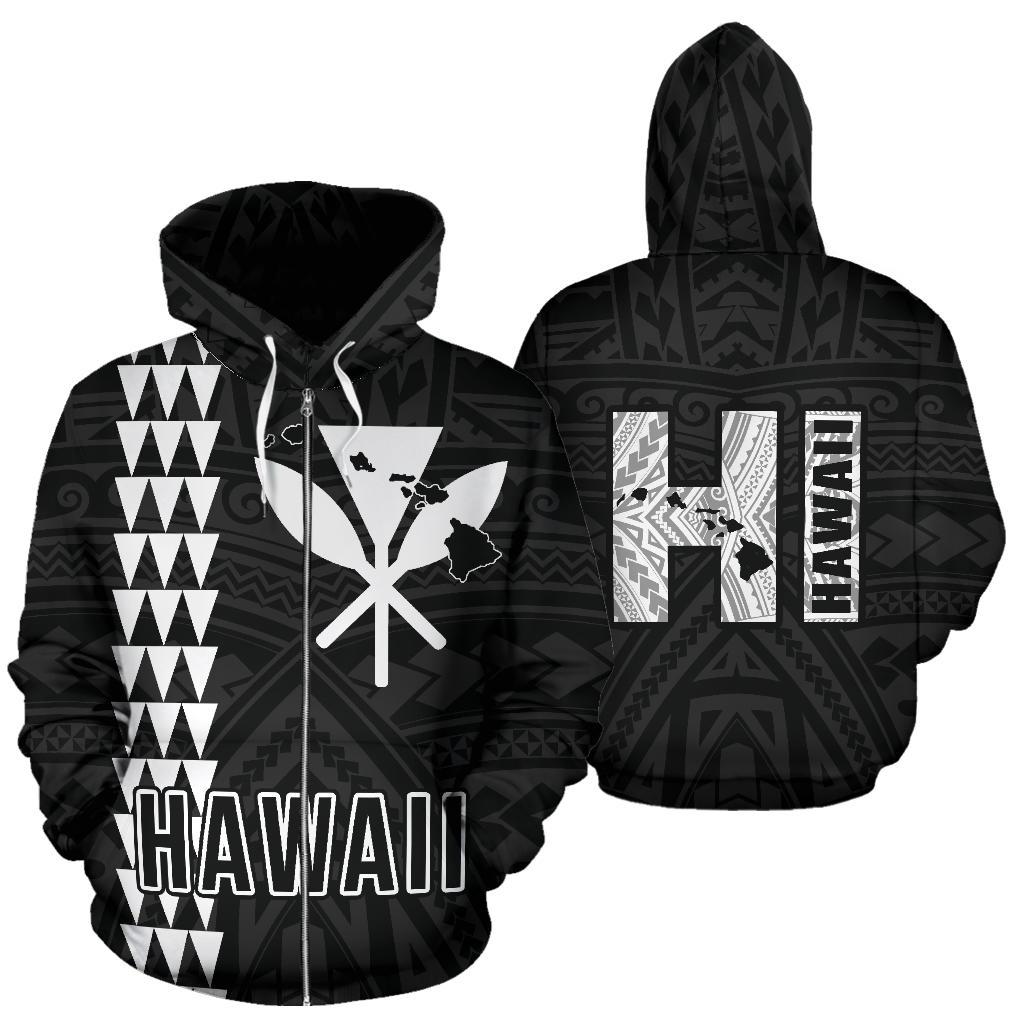 Polynesian Kakau Kanaka Map of Hawaii Zip Hoodie White Unisex White - Polynesian Pride