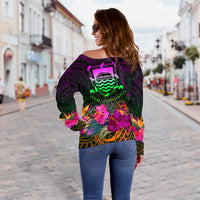 Tuvalu Personalised Women's Off Shoulder Sweater - Summer Hibiscus - Polynesian Pride