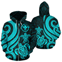 Polynesian Hawaii (Kanaka Maoli) Zip up Hoodie Turquoise Tentacle Turtle Unisex Blue - Polynesian Pride